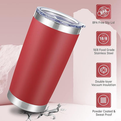 20 oz Tumblers Bulk Stainless Steel Tumbler with Lid Double Wall Vacuum Insulated Coffee Mug 20oz Powder Coated Cup for Hot and Cold Drinks, Red, 12 pack