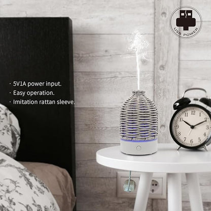 Essential Oil Diffuser - Multifunction Aromatherapy Diffuser 7 LED Color Changing Light 100ML Rattan Diffuser Easy to Clean Suitable for Home,Office (Grey)