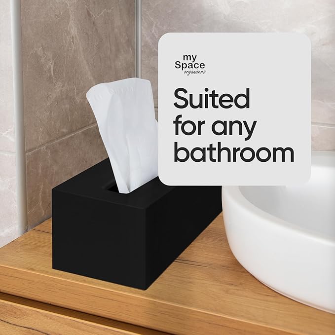 Rectangle Tissue Box Cover | Fits Standard Rectangle Tissue Boxes | Black Tissue Box Holder for Bathroom | Premium Acrylic Tissue Cover