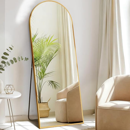 NEWBULIG Arched Mirror Full Length, 58"x19" Body Wall Mirrors with Shatter-Proof Glass, Upgraded Floor Standing Mirror, Hanging or Leaning, with Stand Aluminum Alloy Frame for Home Decor, Gold