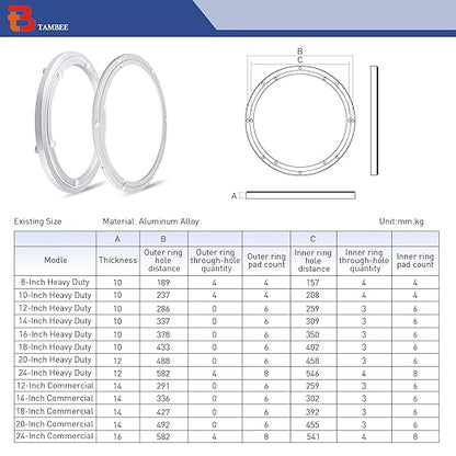 TamBee 20 Inch Lazy Susan Hardware Mute Turntable Bearing 450 LBS Load Capacity Heavy Duty Lazy Susan Parts Kit Rotating Ring Mechanism for Dining Tables, DIY Projects(Base Only)