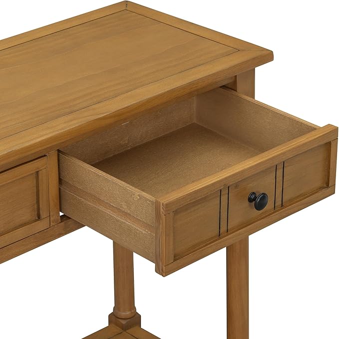 Knocbel Antique Entry Console Table with 2 Drawers & Bottom Open Shelf, Wood Sofa Tables for Entryway Hallway Living Room, 35.34" W x 13.8" D x 30.25" H, Natural