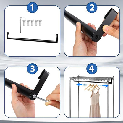 Threehoney Expandable Closet Rod for Wire Shelf Hanging Clothes Adjustable Heavy Duty Closet Hanging Rod Extender Heavy Duty Hanger Bar Metal Poles for Wardrobes Hanger, 1 Pack(24-41 Inch,Black)