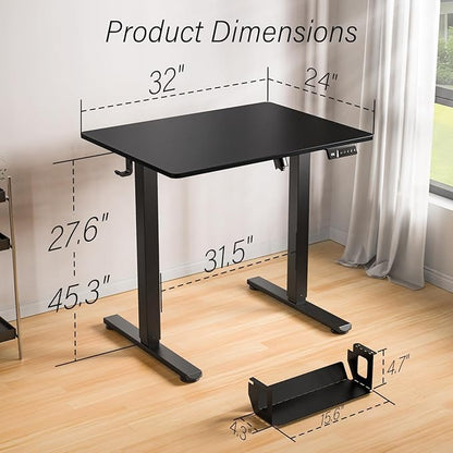 Kingant Standing Desk Height Adjustable Small Electric Stand Up Desks [32 x 24 Inch] - Ergonomic Sit Stand Desk Rising Desks for Home Office Computer Desk Stand Desk Workstation with Cable Management