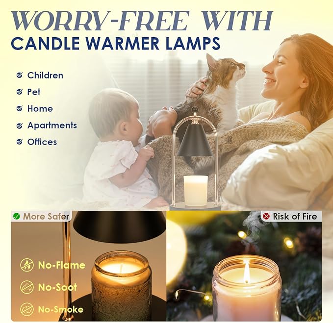 Candle Warmer Lamp with Timer, Electric Black Light for Bedroom, Dimmer Wax Melts Warmer for Candle Jars, Beside Lamp Gifts for Women Home Decor (2 Bulbs Included)