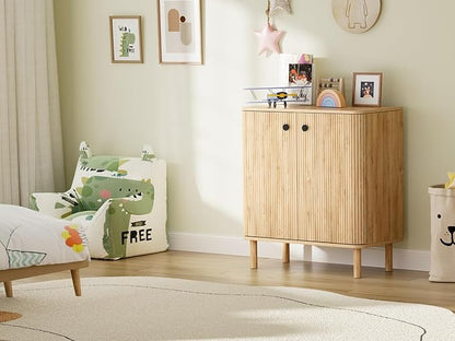 Fluted Sideboard Cabinet, Modern Buffet Cabinet, Small Storage Cabinet with Adjustable Shelves & Wood Legs, Accent Credenza Sideboard for Kitchen, Coffee Bar, Living Room, Entryway, Hallway