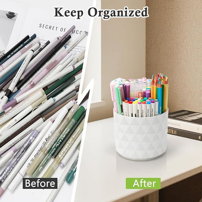 Cute Pencil Holders For Desk,360-Degree Rotating Pen Holders For Home Office,Diamond-like Pen Organizer With 5 Compartments,Stylish Desk Accessories For Office,School ,Home ,Art Supply (Green)