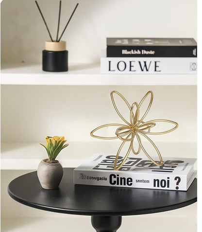 Gold Metal Sculpture Decoration Geometric Sphere Decor Modern Abstract Cube Figurine Ball Statue Centerpiece for Home Decor Accent Living Room Office Shelf Bookshelf Tabletop Decorative