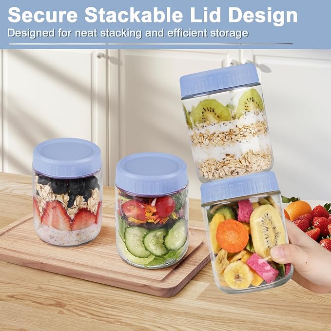 Overnight Oats Containers with Lids, 16oz Wide Mouth Mason Jars with Lids, 9 Pack Glass Jars with Airtight lid for Chia Pudding Yogurt Salad, Meal Prer Oatmeal Jars, Blue