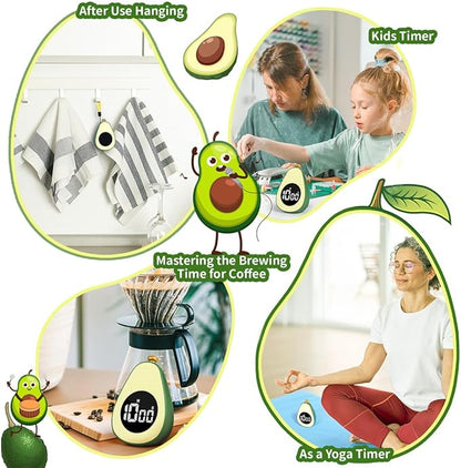 Avocado Digital Countdown Timer, Cute Kitchen Gadget, Adjustable Volume Timer for Cooking and Baking, One-Button Design, 99-Minute, Use AAA Battery, Portable Digital Timer, Home Kitchen Tool