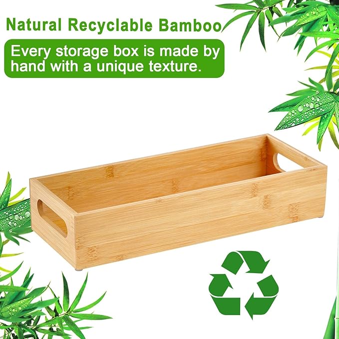 VITVITI Toilet Tray for Bathroom, Bamboo Toilets Paper Storage with Handles, Toilet Paper Tray Holder Organizer Basket for Top Tank/Kitchen Counter Natural,14.9x5.9 Inch