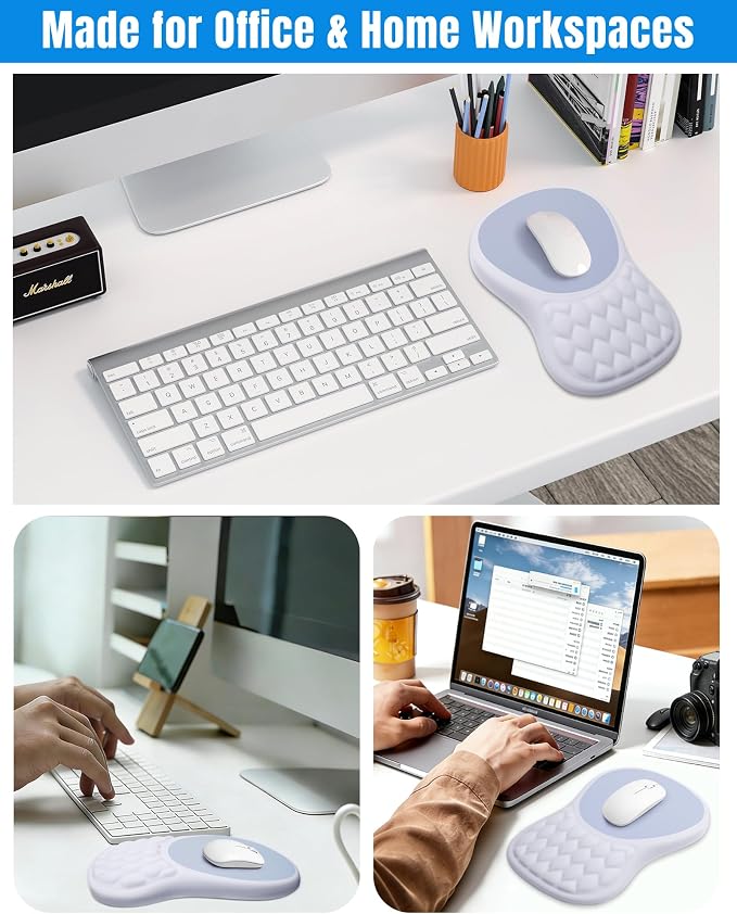 Ergonomic Mouse Pad with Wrist Rest, Slope Design Memory Foam Support, Smooth Lycra Surface, Non-Slip PU Base, Comfortable Mouse Mat for Office, Home, Computer Desk