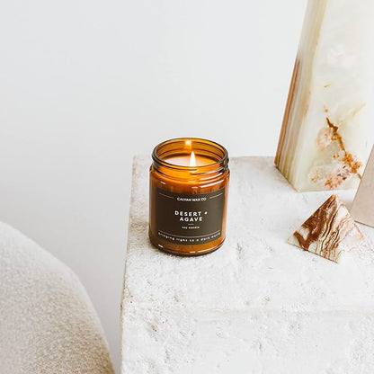 Calyan Wax Co. Desert & Agave Scented Candle - 57 Hour Burn - Luxury Non Toxic Soy Wax Candles - Long Lasting Amber Glass Jar Candle for Home - 7.2oz