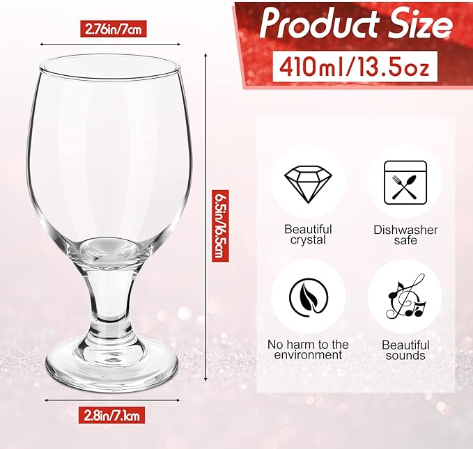 Patelai Set of 6 Clear Glasses 13.5 oz Water Goblet Glass Stemmed Water Glasses for Juice Wine Beer Tea Milk Cold Beverages Drinks Dishwasher Safe
