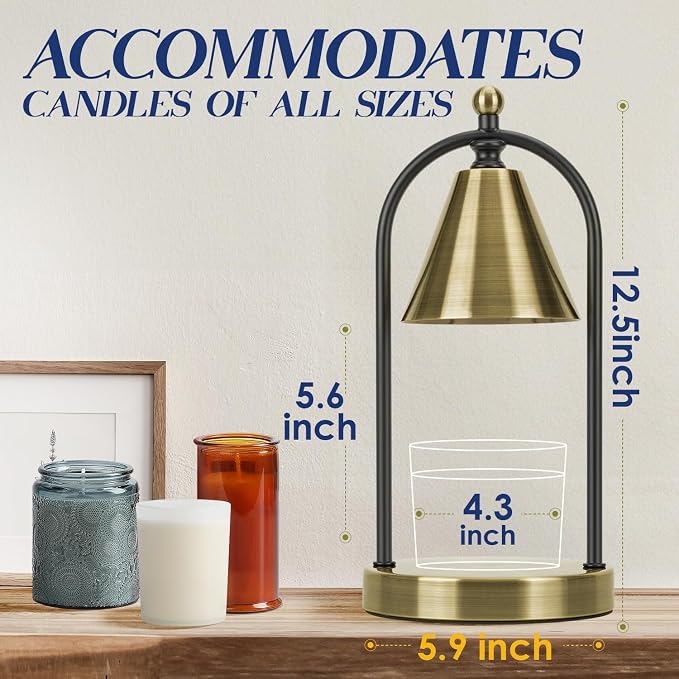 Candle Warmer Lamp with Timer, Electric Brass Light for Dimmable Wax Melts and Candle Jars, Bedroom Lamp Gifts for Women Home Decor (2 Bulbs)