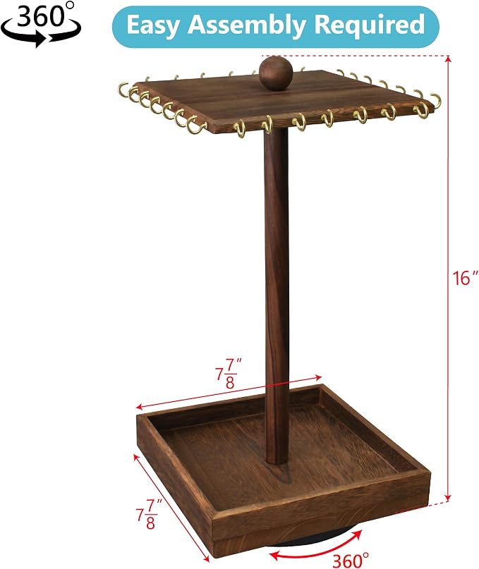 Ikee Design 2 Pcs Set Wooden Rotating Jewelry Display Stand Tower,Jewelry Organizer for Necklace and Bracelet,Rotating Necklace and Bracelet Holder Organizer,Jewelry Stand for Shows, Brown Color