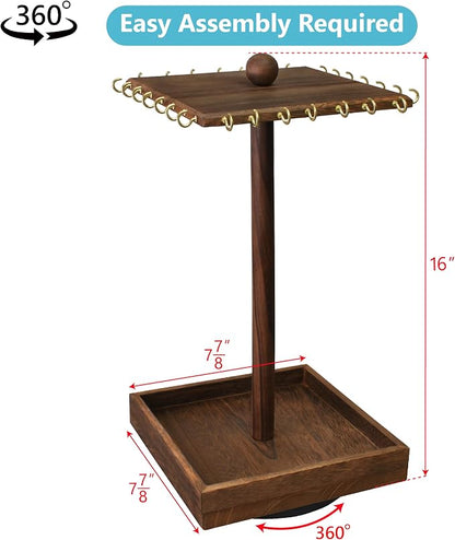 Ikee Design 2 Pcs Set Wooden Rotating Jewelry Display Stand Tower,Jewelry Organizer for Necklace and Bracelet,Rotating Necklace and Bracelet Holder Organizer,Jewelry Stand for Shows, Brown Color