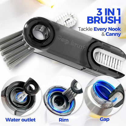 Holikme 6 Pack Bottle Brush Tube Set, 14" Long Handle Stainless Steel Bottle Cleaner Brush, 3 Straw Brushes, Portable 3-in-1 Bottle Cleaning Brush for Water Bottle Cups Baby Bottle Straws, Yellow