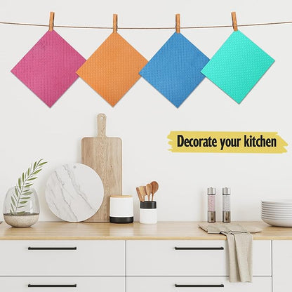 MoLKENE Swedish Dish Cloths - 10 Pack Reusable Kitchen Dishcloths - Ultra Absorbent Dish Towels for Washing Dishes - Cellulose Sponge Cloth Cleaning Rag - Assorted
