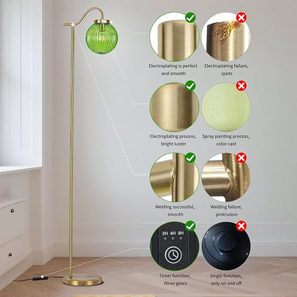 MAYNA Bedroom Floor Lamp, Modern Green Shade, 67" Tall, Suitable for Bedroom, Study, Office (Includes 2700K Bulb) (Gold and Green)
