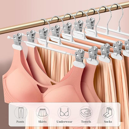 14Inch Clothes Pants Hangers with Wide Clips 20 Pack,Non-Slip Adjustable Skirt Hanger for Women,Space-Saving Heavy Duty Men Hangers for Pants,Trousers,Jeans,Shorts,White