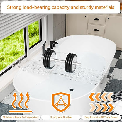 Yieach Luxury Clear Bathtub Shelf Across Tub,Expandable Plastic Bathtub Tray Over The Tub Bath Caddy,Free Standing Bath Table Board & Accessories for Women Relaxing with Reading Book and Ipad Holder