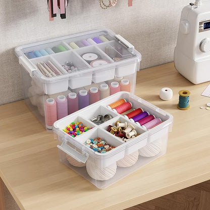 HOMETUK 80Qt Stackable Storage Bins with Lids & Trays, Clear Plastic Latching Boxes Organizers with Dividers Portable 20Gal Containers for Arts & Crafts, Home and Car Trunk Organization, 4Pack