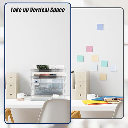 EASEPRES Desk File Organizer Mesh 4-Tier, Hanging Wall Mount Document Organization Stand, Desktop Vertical Mail Paper Folder Holder Rack with Bottom Tray for Office Home Cubicle Countertop, White