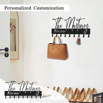 Customized Meaningful Phrase Key Holder Wall Mount,Black Exquisite Metal Key Hanger for Wall,Key Hooks with Screw for Hallway,Office,Kitchen Decor