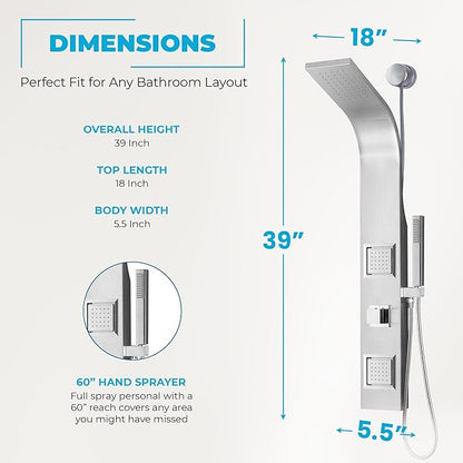 ANZZI Level 66" Body Massage 2-Jetted Shower Panel System with Heavy Rain Shower and Spray Wand in Black, Rainfall Waterfall Tower System with Handheld Shower, SP-AZ078BS