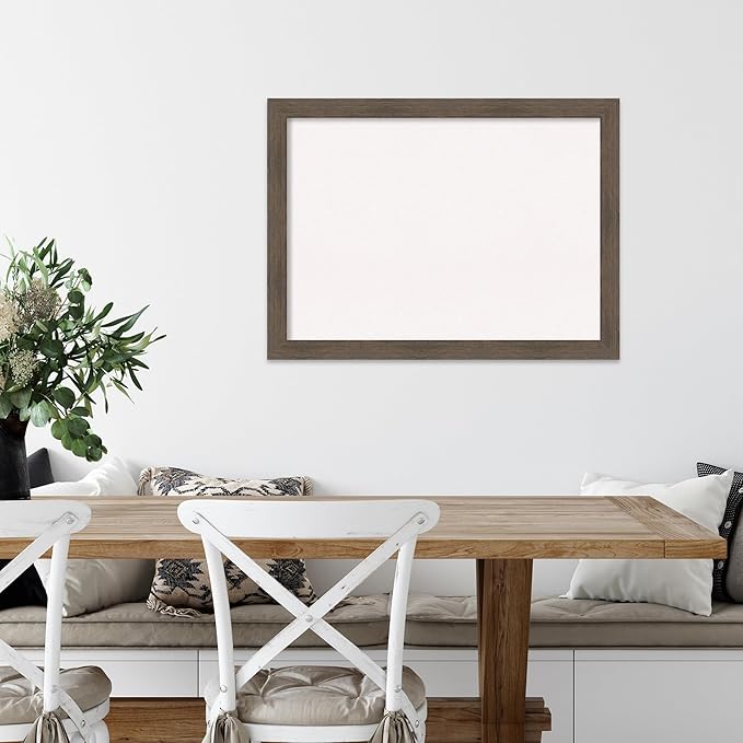 Amanti Art White Cork Board for Wall, 23x31 Vision Board with Brown Wood Frame, Medium Corkboard Office Decor for Home Organization, Rustic Farmhouse Corkboard Pinboard to display items for home