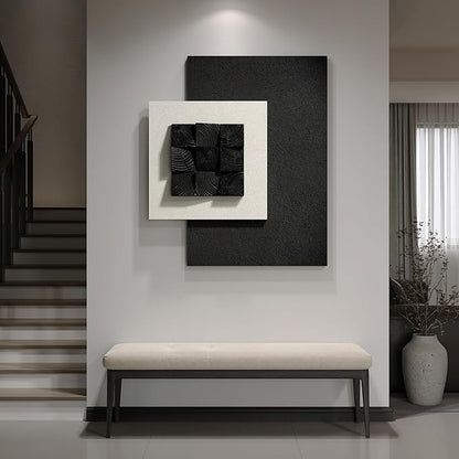 Black and White 3D Textured Abstract Wall Art, Large Modern Wood Artwork for Walls, Minimalist Geometric Wooden Texture Wall Decor for Living Room Entryway Dining Room Hallway Bedroom Home Office