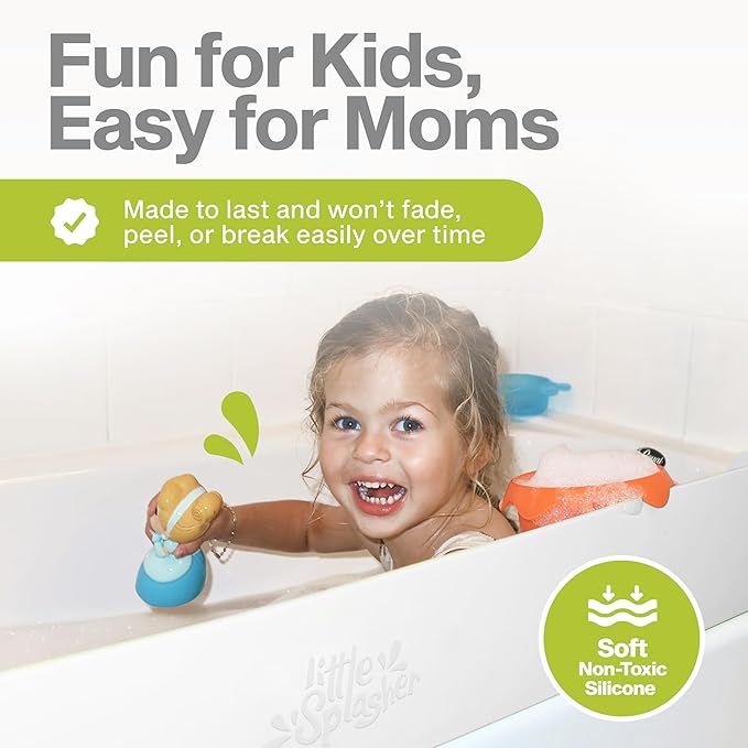 Little Splasher Original PlayPad, Bathtub Splash Guard Play Shelf - Toy Tray Caddy Holder Storage - Suction Cups Attach to Bath Tub - No Mess Water Spill in Bathroom for Toddlers Kids Baby (White)