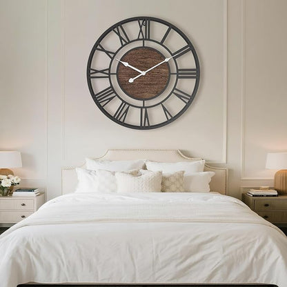 Large Wall Clock for Lving Room,16 Inch Modern Industrial Decorative Metal Silent Battery Operated Big Arabic Numerals Wall Clocks for Bedroom,Kitchen,Dining Room,Office,Kitchen
