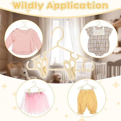 Hsei 5/10/40 Pack Baby Hangers with 10/20/80 Clips, Plastic Kids Pants Hangers for Nursery Closet Top and Bottom Clothes Hanger Set for Newborn Infant Toddler(120 Packs Total,Ivory,10.6 Inch)