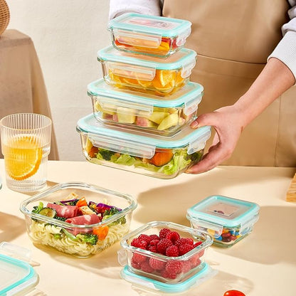 Liuruiyu 8 Pack Glass Food Storage Containers with Lids, Meal Prep Containers, Airtight Bento Boxes with Leak Proof Locking for Microwave, Oven, Freezer and Dishwasher, BPA Free（5oz to 36oz）