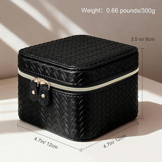 DesignSter Travel Jewelry Case for Woman, Small Travel Jewelry Box with Mirror,4.72×4.72×3.54 inches,Portable Design Travel Jewelry Organizer,Double Headed Zipper
