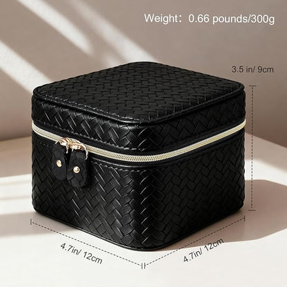 DesignSter Travel Jewelry Case for Woman, Small Travel Jewelry Box with Mirror,4.72×4.72×3.54 inches,Portable Design Travel Jewelry Organizer,Double Headed Zipper