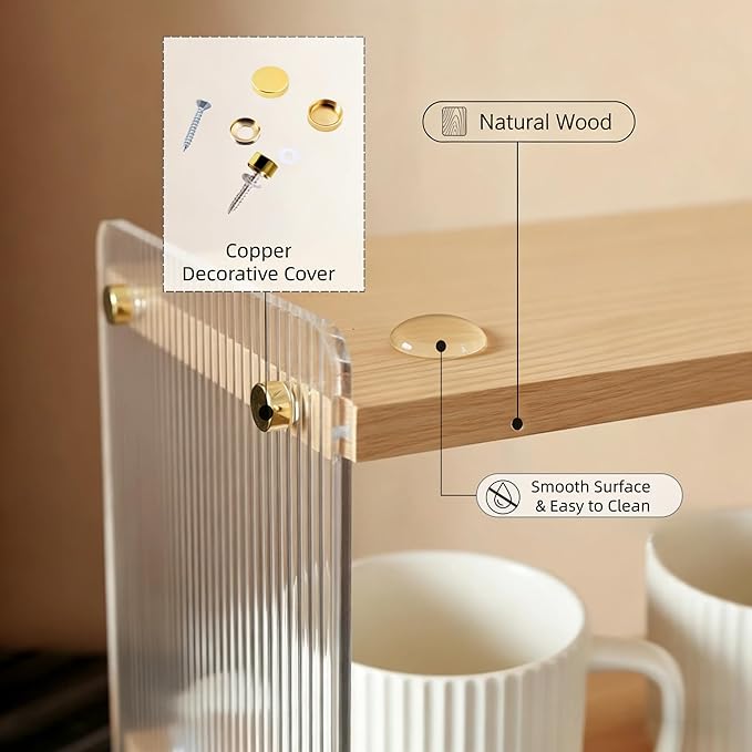 Coffee Station Organizer 2 Tier, Solid Wood Mug Shelffor Coffee Bar,Matcha Station,Tea Storage - Holds Mugs,Beans,Syrup,Cups,Tirrers (Solid Pine Wood Color, 15.4" L x 5.7" W x 8.2" H)