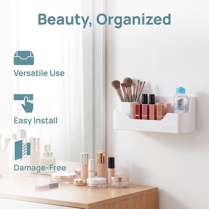 Bedside Shelf,Small Plastic Wall Mounted Adhesive Storage Caddy Shelf Organizer Accessory for Cell Phone,Reading Glasses,Remote Control,Earphone | Great for Home,Office,Dorm (Box Type)