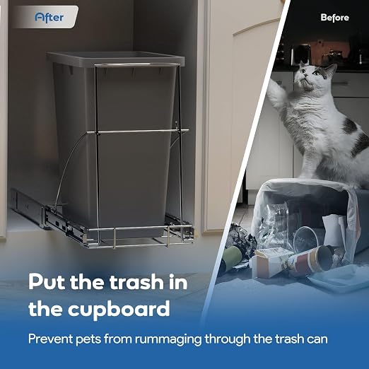 Pull Out Trash Can Under Cabinet & Under Sink - Heavy Duty Sliding Adjustable Cabinet Garbage Can Organizer, Requires Minimum Cabinets Opening 13" W X 18" D,Chrome Finish (Waste Bin Not Included)