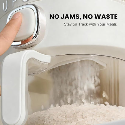 UFORU Rice Dispenser, Rice Storage Container with Measuring Cup for Kitchen Pantry Household, Dry Food Storage Containers Airtight, Sealed Moisture Proof (White 11Lbs)