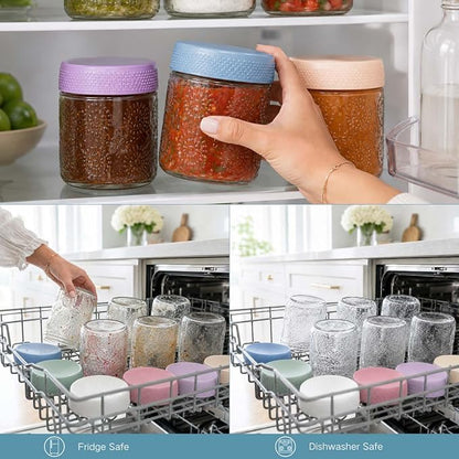 Glass Overnight Oats Containers with Airtight Lids, Decorative Mason Jars | Glass Food Storage Containers for Meal Prep, Chia Seed Pudding, Salad, Snacks, Yogurt, 6 pack16oz, Wide Mouth,Dishwasher Safe