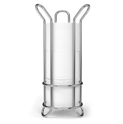 BROOKSTONE, Chrome Toilet Paper Holder, Freestanding Bathroom Tissue Organizer, Minimalistic Storage Solution, Stylish Design [Holds MEGA Rolls]