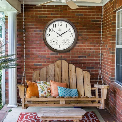 Outdoor Clocks for Patio Large Waterproof with Thermometer - 24 inch Indoor Outdoor Wall Clock with Temperature and Humidity Combo - Weatherproof, Accurate & Easy to Read for Pool, Garden & Home Decor