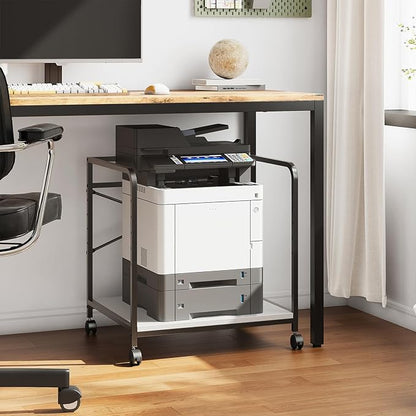 Warmiehomy 2 Tier Printer Stand with Storage, 22 Inches(55cm x 50cm) Under Desk Rolling Printer Cart with Height Adjustable Shelf, Large Printer Table for Home Office, White