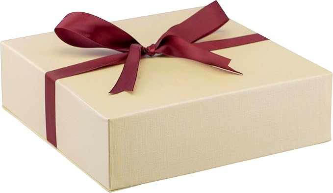 Luxury Dome-Shape Leather Necklace Box - Leather Interior Chain & Necklace Jewelry Gift Box for Men & Women - Necklace Case with Cream Ribbed Fancy Outer Box & Matching Bow Ribbon