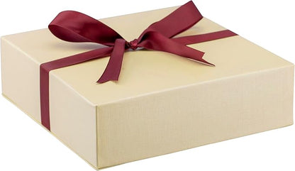 Luxury Dome-Shape Leather Necklace Box - Leather Interior Chain & Necklace Jewelry Gift Box for Men & Women - Necklace Case with Cream Ribbed Fancy Outer Box & Matching Bow Ribbon