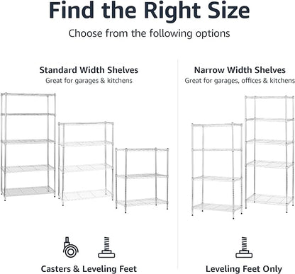 Amazon Basics 3-Shelf Heavy Duty Adjustable Wire Shelving Storage Rack on 2" PP Plastic Wheel Casters, Steel Utility Shelving Unit for Garage and Laundry Room, 23.2" x 13.4" x 32.75", Chrome