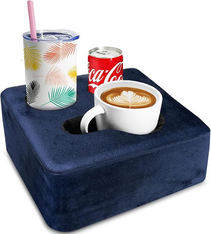 Couch Cup Holder Pillow Tray & Caddy - for Sofa, Bed, Car, Man Cave | Keep Drinks at Hand & Spill-Proof Accessories for New Parents, Camping, Park, Boat, Beach - Navy Blue